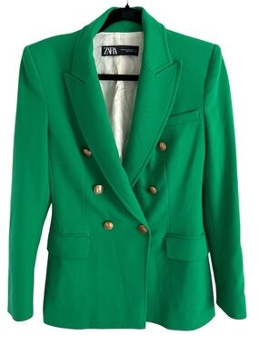 Zara Emerald Green Double-Breasted Blazer with Gold Buttons